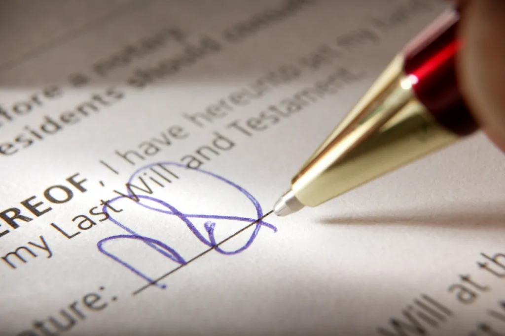 Pen signing a last will and testament